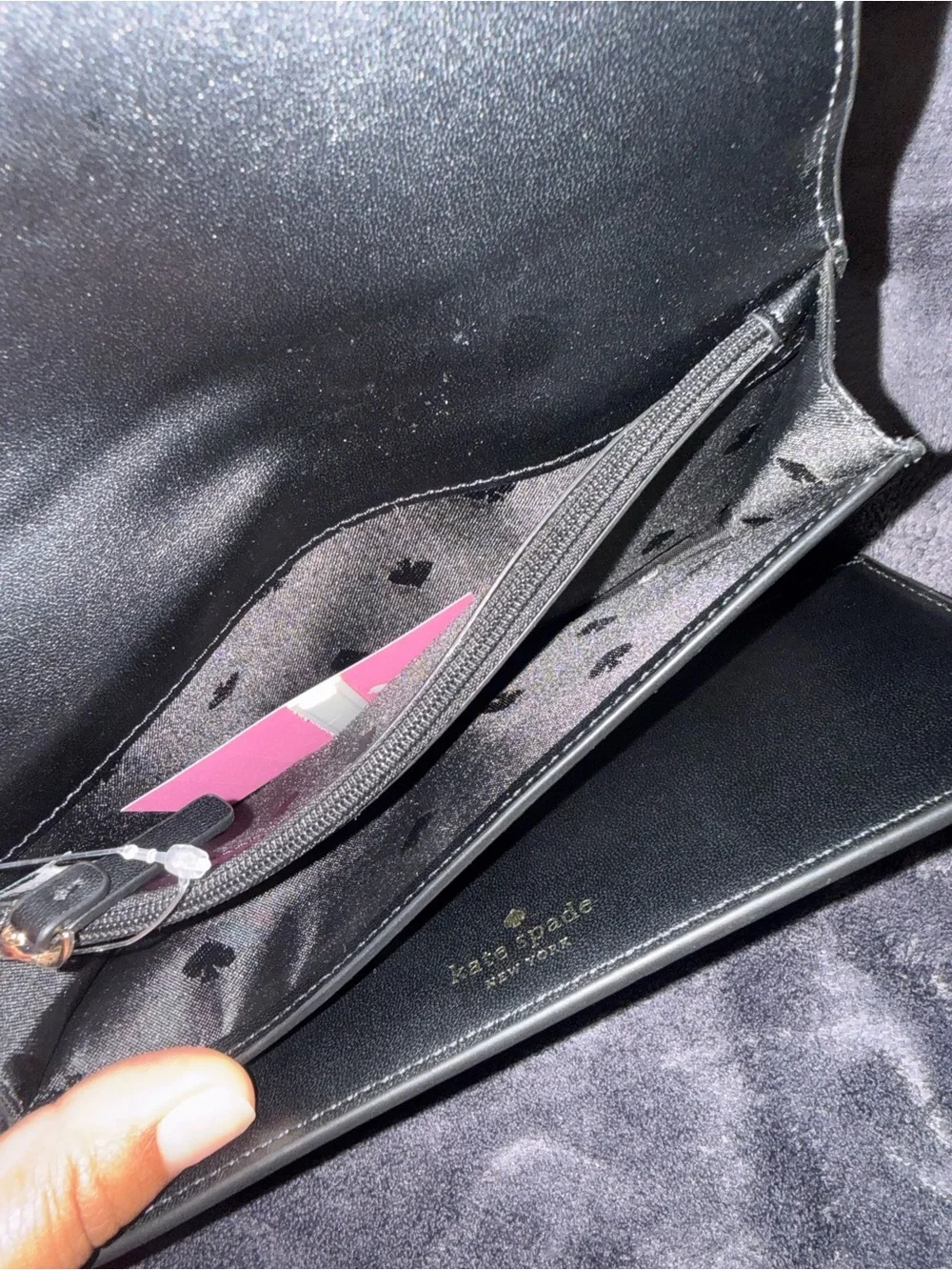 kate spade black pebbled leather continental clutch wallet with gold logo